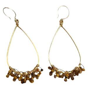 Tigers Eye Stone Teardrop  Earrings Gold Plated